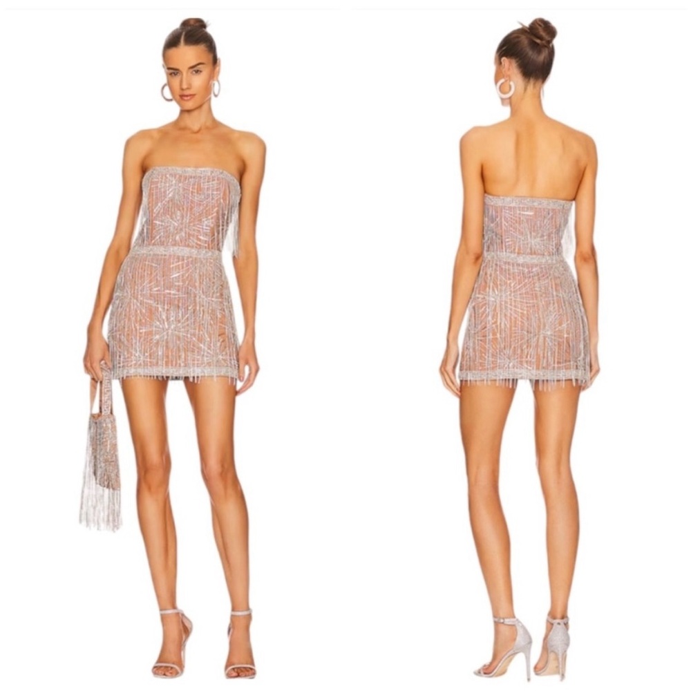 Retrofete NEW Dixie Sequin Fringe Dress In Silver Nude Size S - Picture 8 of 16